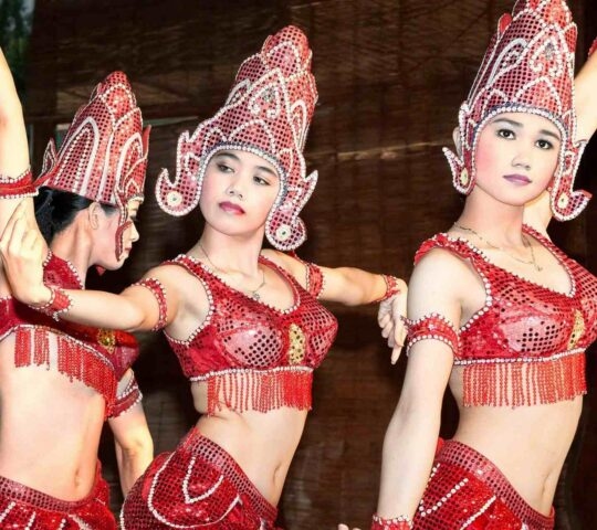 Dancers in traditional dress at a gala dinner in Vietnam