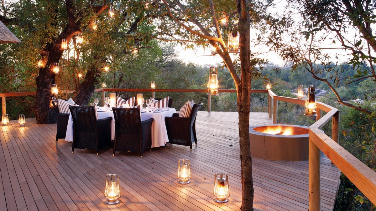 Evening terrace, Pioneer Camp, Londolozi, Sabi Sands, South Africa
