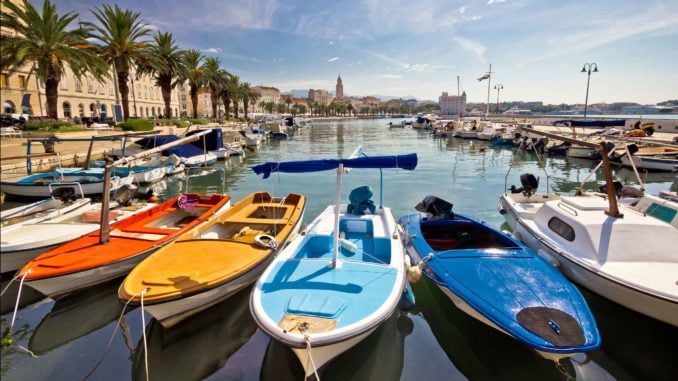 Colourful boats on display at the harbour of Split, Croatia.