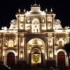 Exterior of El Convento illuminated at night, situated in Antigua, Guatemala
