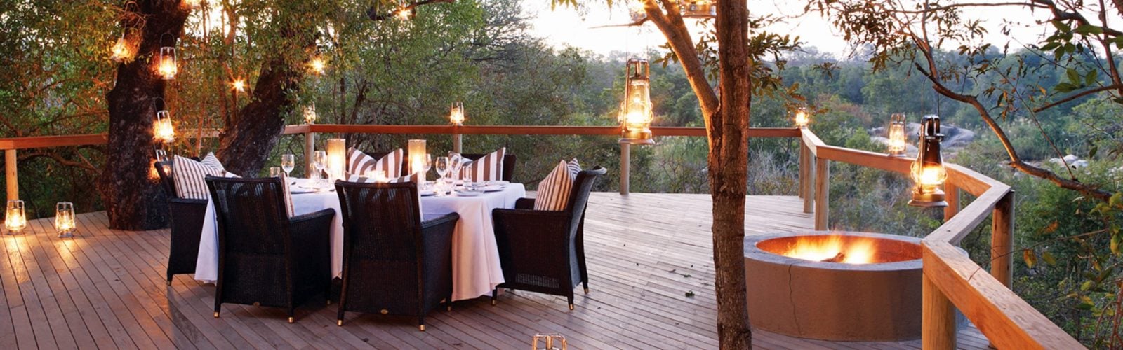 Evening terrace, Pioneer Camp, Londolozi, Sabi Sands, South Africa