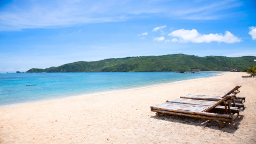 Kuta Lombok, Indonesia, Pristine beach with sun loungers