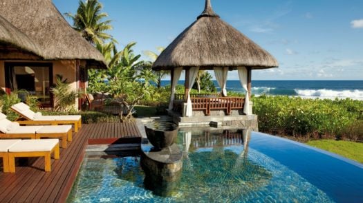 The pool and terrace of a two-bedroom villa at the Shanti Maurice, Mauritius, Africa