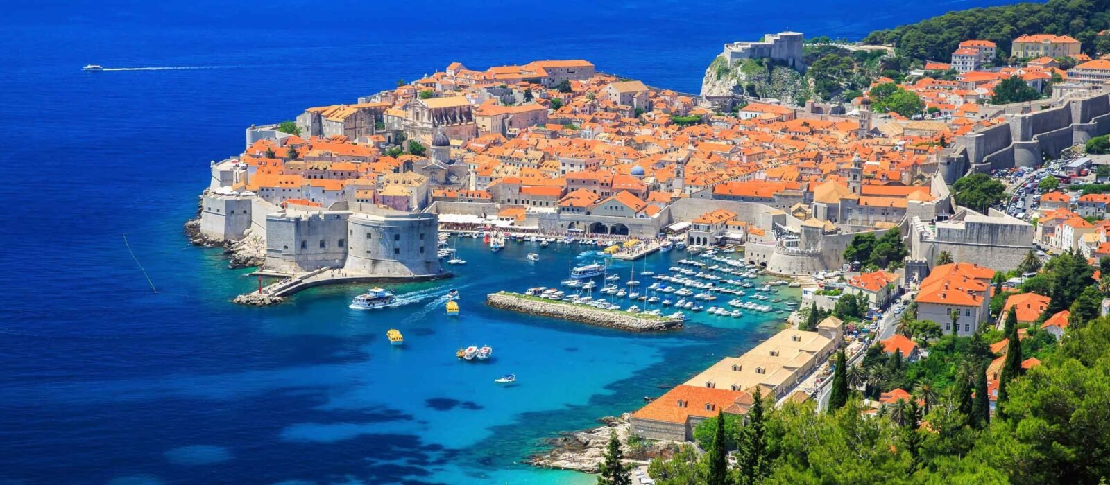 Aerial view of the old Croatian town and harbour, Dubrovnik