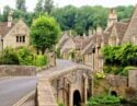 Narrow streets of picturesque English stone-brick village