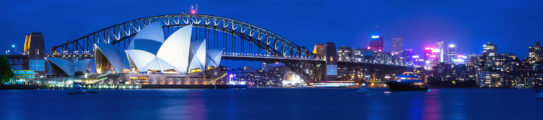 Opera House and Harbor Bridge at twilight, Sydney, Australia