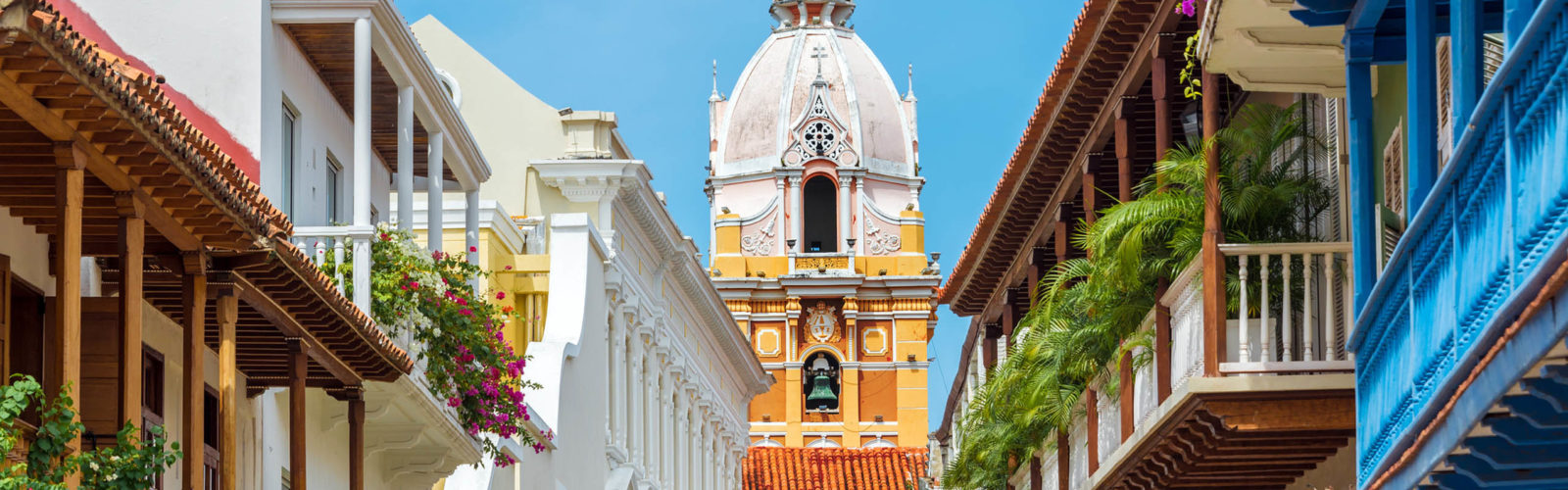 Cathedral and Balconies in Cartagena, Colombia