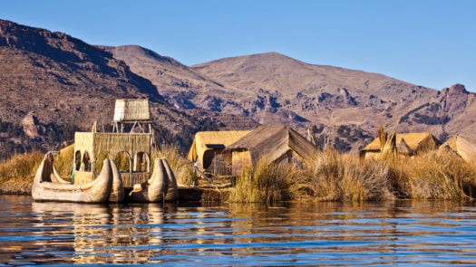 Floating island on Lake Titicaca, Peru