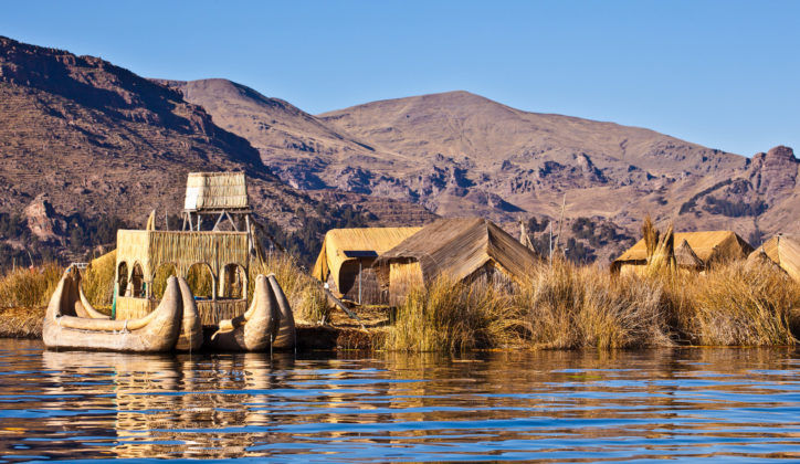 Floating island on Lake Titicaca, Peru