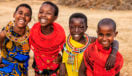 Group of happy African girls from Samburu tribe, Kenya, Africa