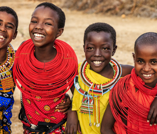 Group of happy African girls from Samburu tribe, Kenya, Africa