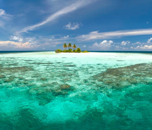 Desert island Maldivian atoll panoramic