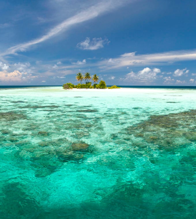 Desert island Maldivian atoll panoramic