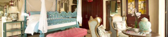 Elegant bedroom interior in the Royal Malewane, South Africa.