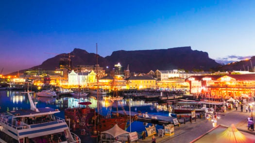 A Waterfront and Table Mountain in Cape Town, South Africa.