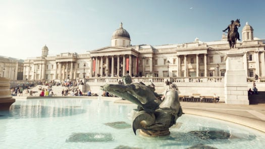 fountain on the Trafalgar Square, London, UK