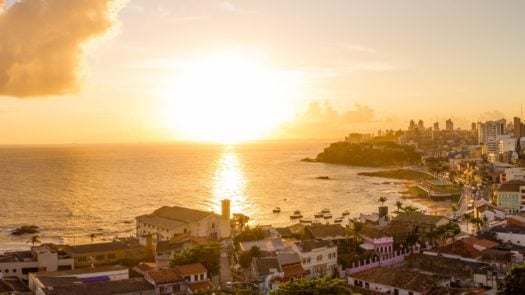 Sunset over the city and ocean at Salvador, Bahia, Brazil