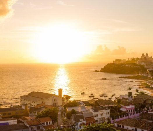 Sunset over the city and ocean at Salvador, Bahia, Brazil