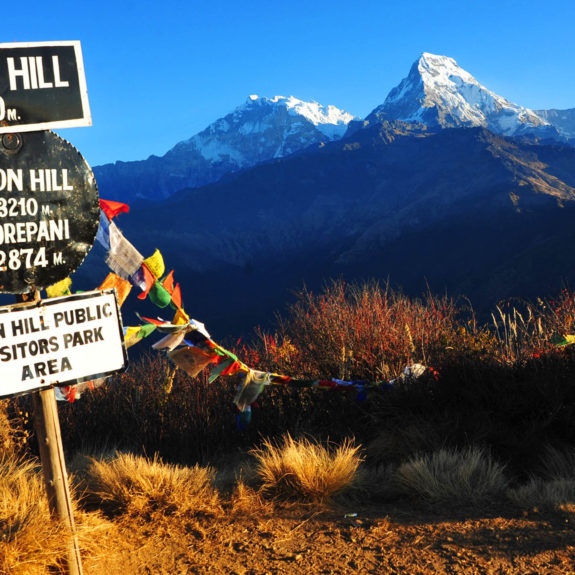 Beautiful view of Annapurna South from Poon Hill, in morning