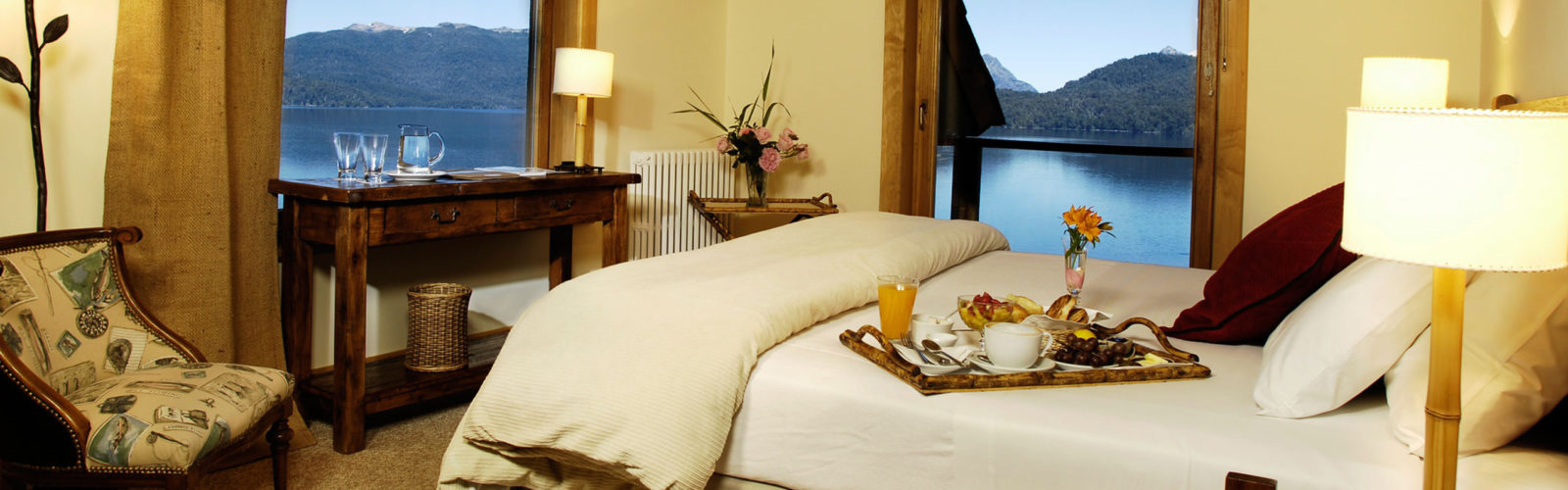 Bedroom interior, Hotel Correntoso, Lake District, Argentina