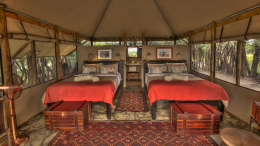 Tent interior, Meno a Kwena, Makgadikgadi Pans, Botswana