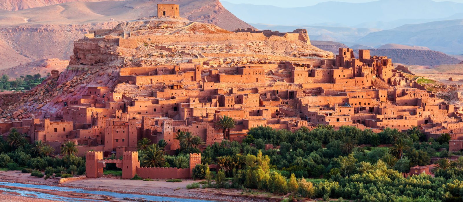 View of Aït Ben Haddou at dawn - an ancient red city in Morocco, North Africa