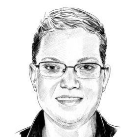 Black and white illustration of Angela Thomas' headshot