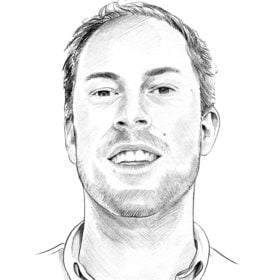 Black and white illustration of Murray Mitchell's headshot