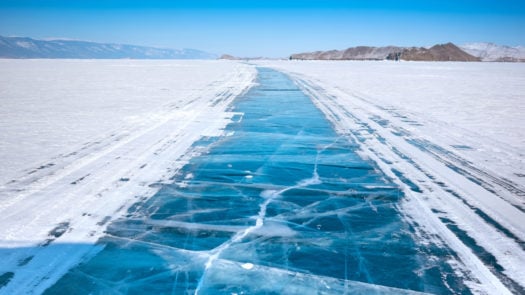 Ice surface of frozen Baikal lake