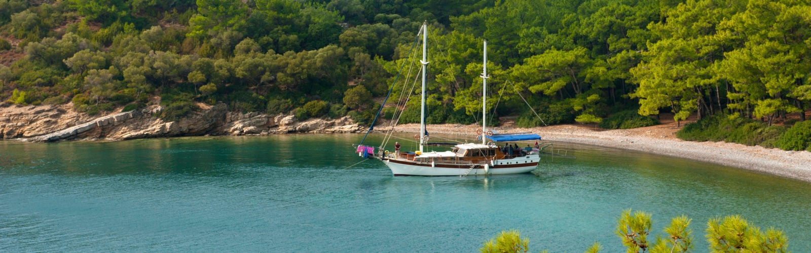 A traditional yacht anchored in the waters around Bodrum peninsula