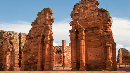 Ruins of the Jesuit reduction San Ignacio Mini, Church gate, Misiones Province, Argentina, South America