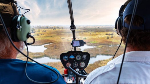 Helicopter Safari at the Okavango Delta, Botswana during a nice and sunny day