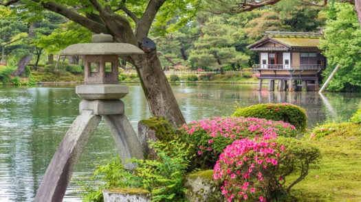 Stone Lantern in Japanese Garden Kenrokuen in Kanazawa, Japan