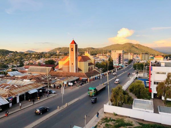 View of the architecture of Iringa city, near the Ruaha River Valley in Tanzania at golden hour