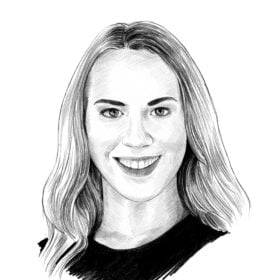 Black and white illustration of Amie Larsen's headshot
