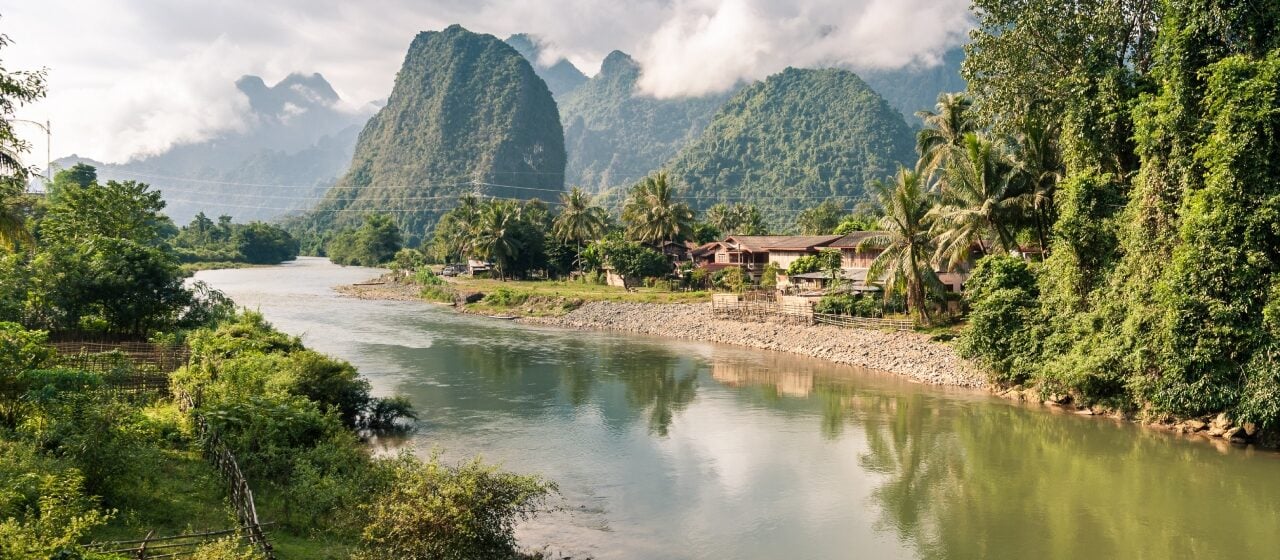 View of Vang Vieng on the Nam Song River, Laos