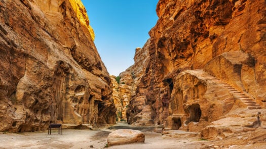 Cave dwellings in the canyon of Little Petra, Jordan, Middle East