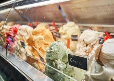 Flavours of gelato and ice cream in Rome, Italy.