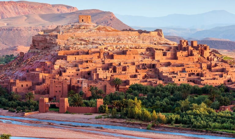 View of Aït Ben Haddou at dawn - an ancient red city in Morocco, North Africa