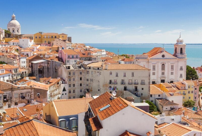 Panoramic view of Alfama rooftops in Lisbon
