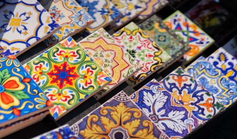Colourful azulejo souvenir tiles in Portugal