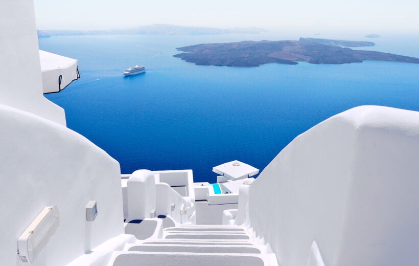 White washed staircases on Santorini Island, Greece