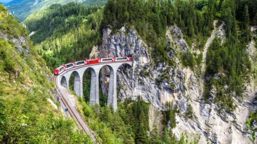 Glacier Express Train ith Landwasser Viaduct