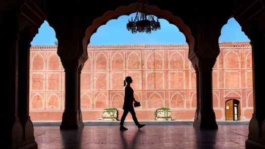 Woman silhouette in City Palace, jaipur, india,