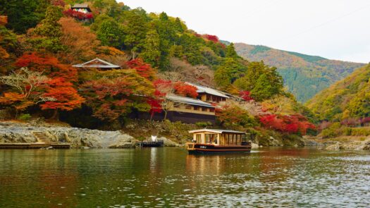 Hoshinoya ryokan, Kyoto. Located by the Oi River.