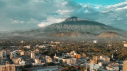 Aerial view of Arusha City in front of Mount Meru, Tanzania