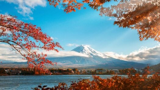 Colorful Autumn. Kawaguchiko lake, Mount Fuji, Japan