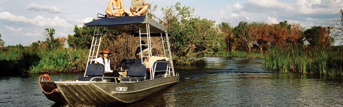 Tourist boat in the Okavango Delta